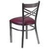 HERCULES Series Clear Coated ''X'' Back Metal Restaurant Chair - Burgundy Vinyl Seat - Back