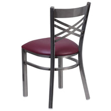 Load image into Gallery viewer, HERCULES Series Clear Coated &#39;&#39;X&#39;&#39; Back Metal Restaurant Chair - Burgundy Vinyl Seat - Back