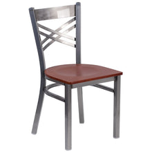 Load image into Gallery viewer, HERCULES Series Clear Coated &#39;&#39;X&#39;&#39; Back Metal Restaurant Chair - Cherry Wood Seat