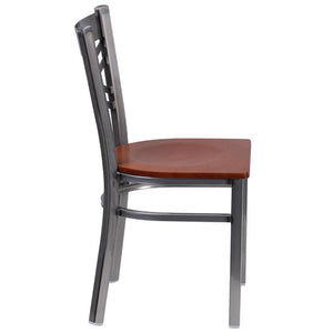 HERCULES Series Clear Coated ''X'' Back Metal Restaurant Chair - Cherry Wood Seat - Side
