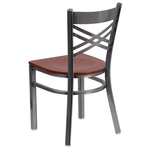 HERCULES Series Clear Coated ''X'' Back Metal Restaurant Chair - Cherry Wood Seat - Back