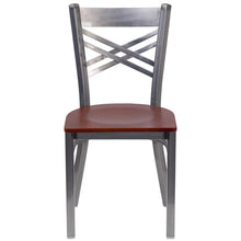 Load image into Gallery viewer, HERCULES Series Clear Coated &#39;&#39;X&#39;&#39; Back Metal Restaurant Chair - Cherry Wood Seat - Front
