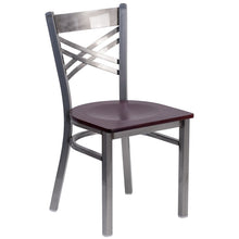 Load image into Gallery viewer, HERCULES Series Clear Coated &#39;&#39;X&#39;&#39; Back Metal Restaurant Chair - Mahogany Wood Seat