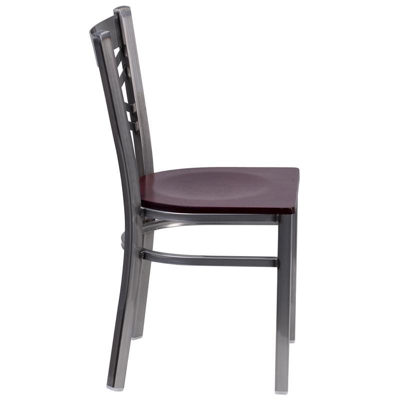 HERCULES Series Clear Coated ''X'' Back Metal Restaurant Chair - Mahogany Wood Seat - Side
