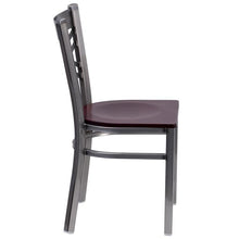 Load image into Gallery viewer, HERCULES Series Clear Coated &#39;&#39;X&#39;&#39; Back Metal Restaurant Chair - Mahogany Wood Seat - Side
