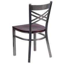 Load image into Gallery viewer, HERCULES Series Clear Coated &#39;&#39;X&#39;&#39; Back Metal Restaurant Chair - Mahogany Wood Seat - Back