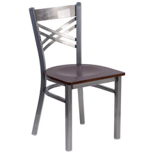 Load image into Gallery viewer, HERCULES Series Clear Coated &#39;&#39;X&#39;&#39; Back Metal Restaurant Chair - Walnut Wood Seat