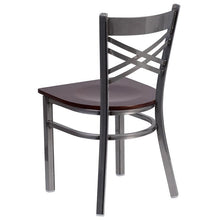 Load image into Gallery viewer, HERCULES Series Clear Coated &#39;&#39;X&#39;&#39; Back Metal Restaurant Chair - Walnut Wood Seat - Back