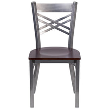 Load image into Gallery viewer, HERCULES Series Clear Coated &#39;&#39;X&#39;&#39; Back Metal Restaurant Chair - Walnut Wood Seat - front
