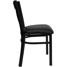 Load image into Gallery viewer, HERCULES Series Black &#39;&#39;X&#39;&#39; Back Metal Restaurant Chair - Black Vinyl Seat