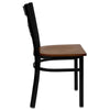 HERCULES Series Black ''X'' Back Metal Restaurant Chair - Cherry Wood Seat - Side