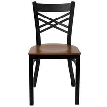 Load image into Gallery viewer, HERCULES Series Black &#39;&#39;X&#39;&#39; Back Metal Restaurant Chair - Cherry Wood Seat - Front