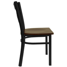 Load image into Gallery viewer, HERCULES Series Black &#39;&#39;X&#39;&#39; Back Metal Restaurant Chair - Mahogany Wood Seat - Side