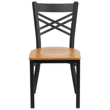 Load image into Gallery viewer, HERCULES Series Black &#39;&#39;X&#39;&#39; Back Metal Restaurant Chair - Natural Wood Seat - Front