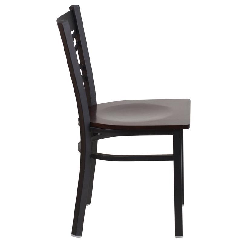 HERCULES Series Black ''X'' Back Metal Restaurant Chair - Walnut Wood Seat - SIde