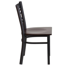 Load image into Gallery viewer, HERCULES Series Black &#39;&#39;X&#39;&#39; Back Metal Restaurant Chair - Walnut Wood Seat - SIde