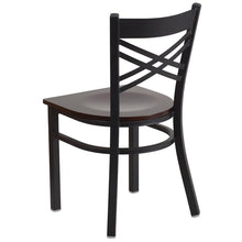 Load image into Gallery viewer, HERCULES Series Black &#39;&#39;X&#39;&#39; Back Metal Restaurant Chair - Walnut Wood Seat - Back