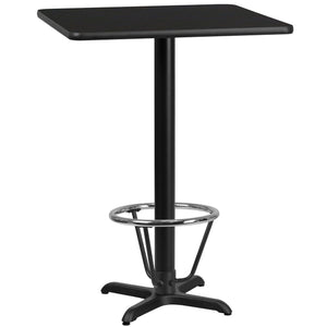 24'' Square Black Laminate Table Top with 22'' x 22'' Bar Height Table Base and Foot Ring