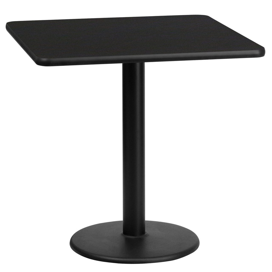 24'' Square Black Laminate Table Top with 18'' Round Table Height Base
