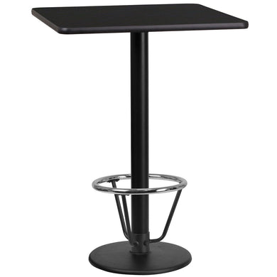 24'' Square Black Laminate Table Top with 18'' Round Bar Height Table Base and Foot Ring
