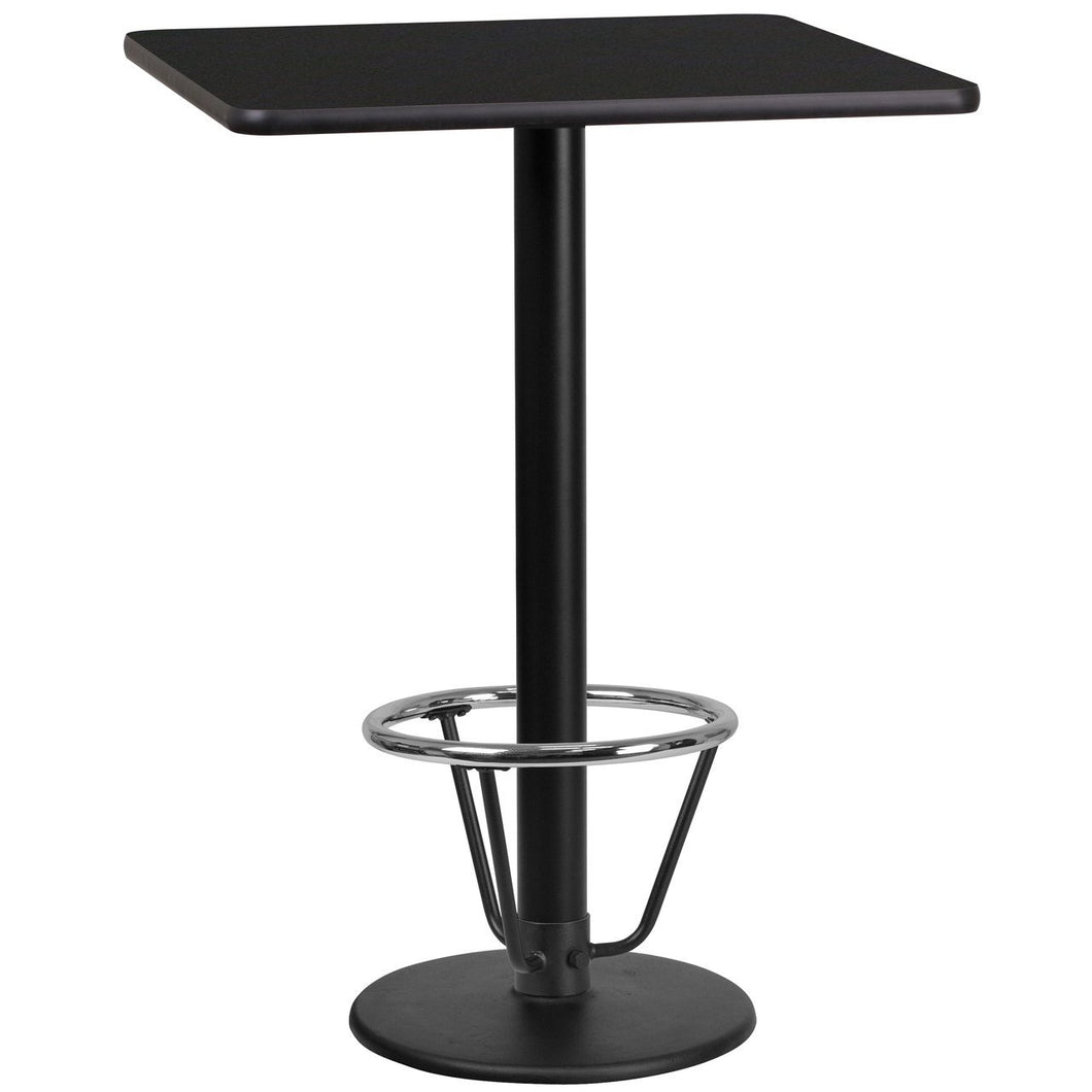 24'' Square Black Laminate Table Top with 18'' Round Bar Height Table Base and Foot Ring