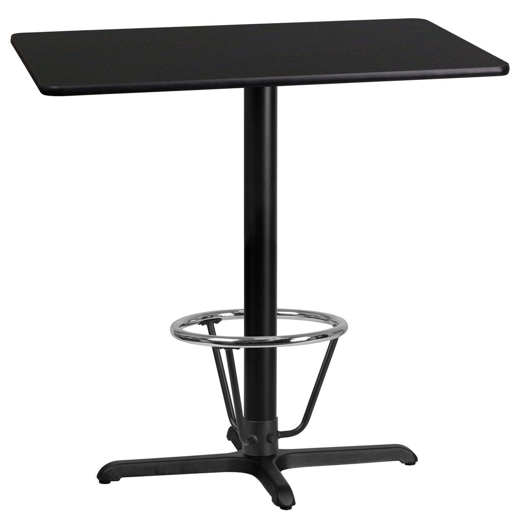 24'' x 42'' Rectangular Black Laminate Table Top with 22'' x 30'' Bar Height Table Base and Foot Ring