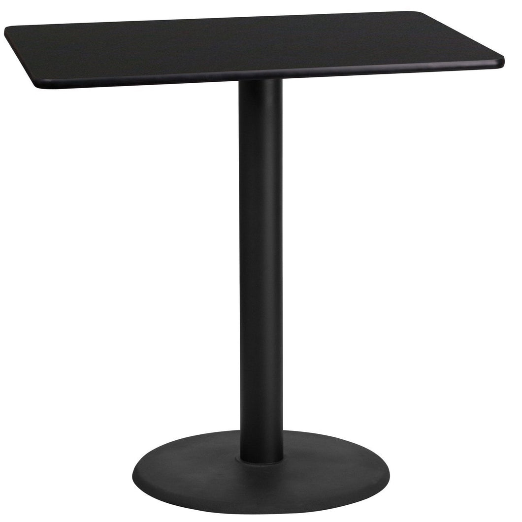24'' x 42'' Rectangular Black Laminate Table Top with 24'' Round Bar Height Table Base
