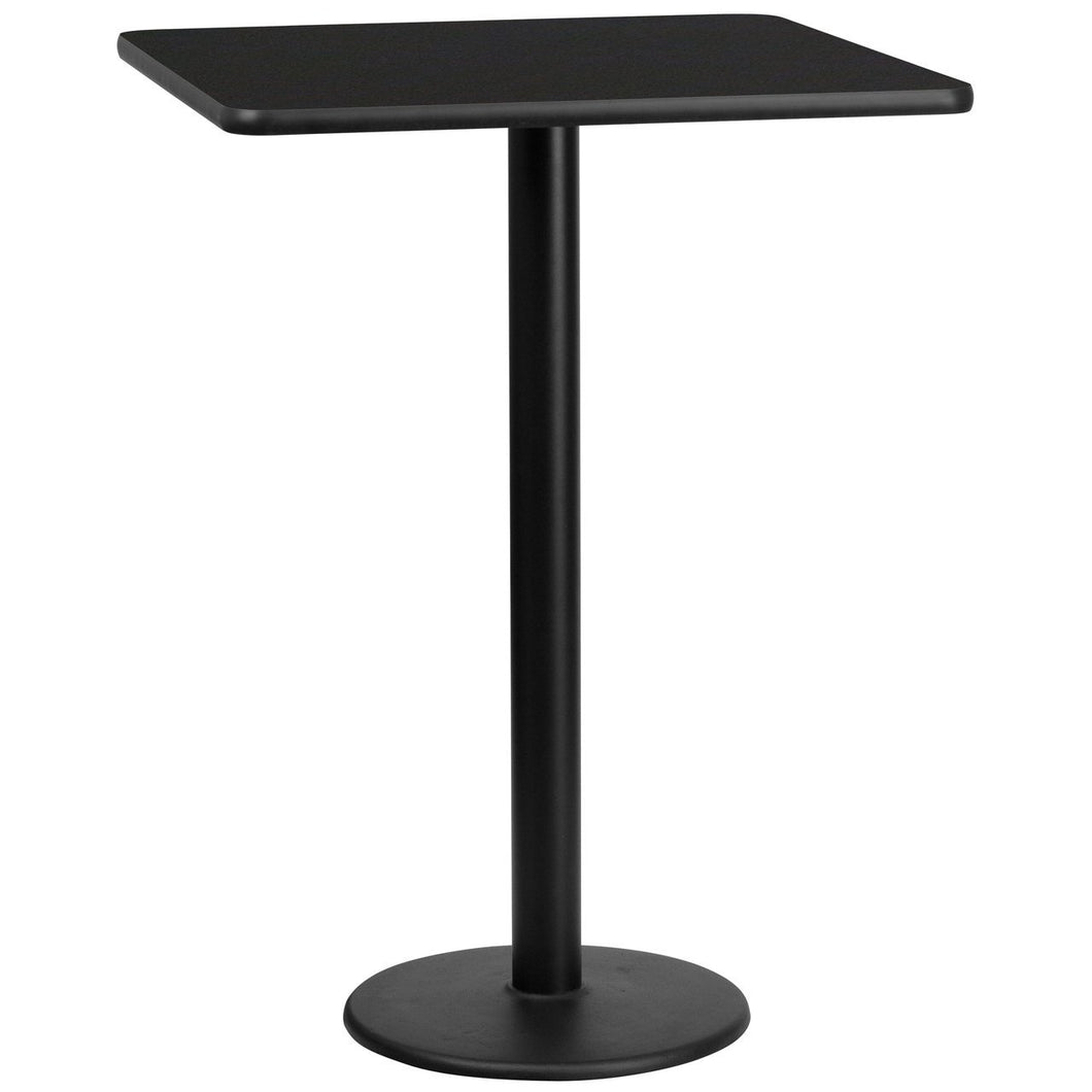 30'' Square Black Laminate Table Top with 18'' Round Bar Height Table Base