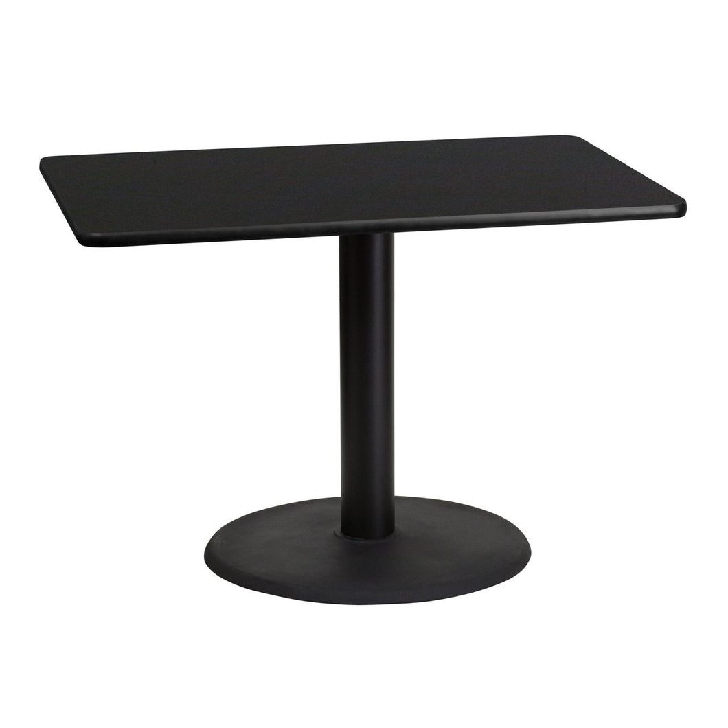 30'' x 42'' Rectangular Black Laminate Table Top with 24'' Round Table Height Base
