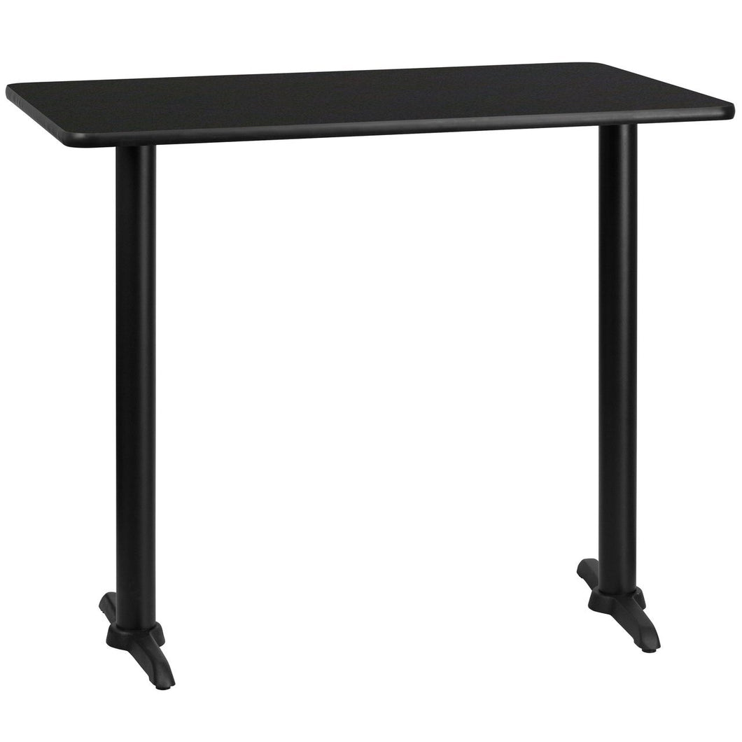 30'' x 48'' Rectangular Black Laminate Table Top with 5'' x 22'' Bar Height Table Bases