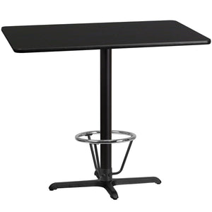30'' x 48'' Rectangular Black Laminate Table Top with 22'' x 30'' Bar Height Table Base and Foot Ring