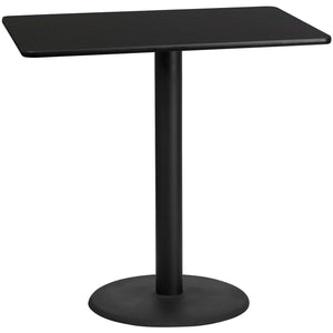 30'' x 48'' Rectangular Black Laminate Table Top with 24'' Round Bar Height Table Base