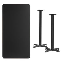 Load image into Gallery viewer, 30&#39;&#39; x 60&#39;&#39; Rectangular Black Laminate Table Top with 22&#39;&#39; x 22&#39;&#39; Bar Height Table Bases