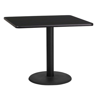 36'' Square Black Laminate Table Top with 24'' Round Table Height Base