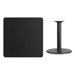Square Black Laminate Table Top with 24'' Round Table Height Base