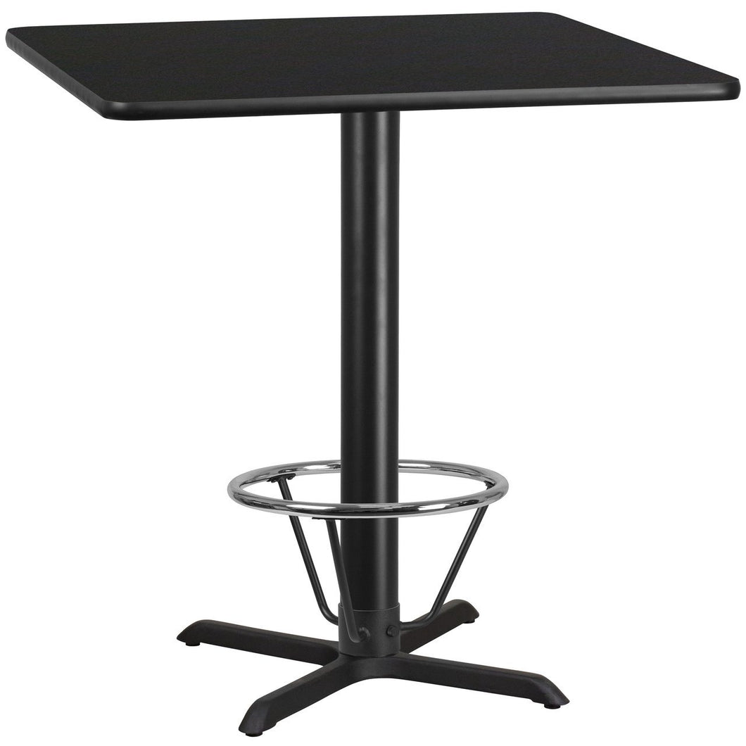 42'' Square Black Laminate Table Top with 33'' x 33'' Bar Height Table Base and Foot Ring