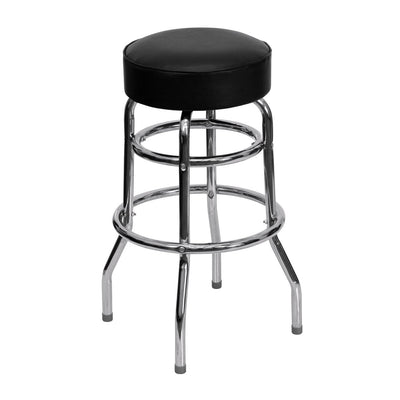 Double Ring Chrome Swivel Barstool with Black Seat