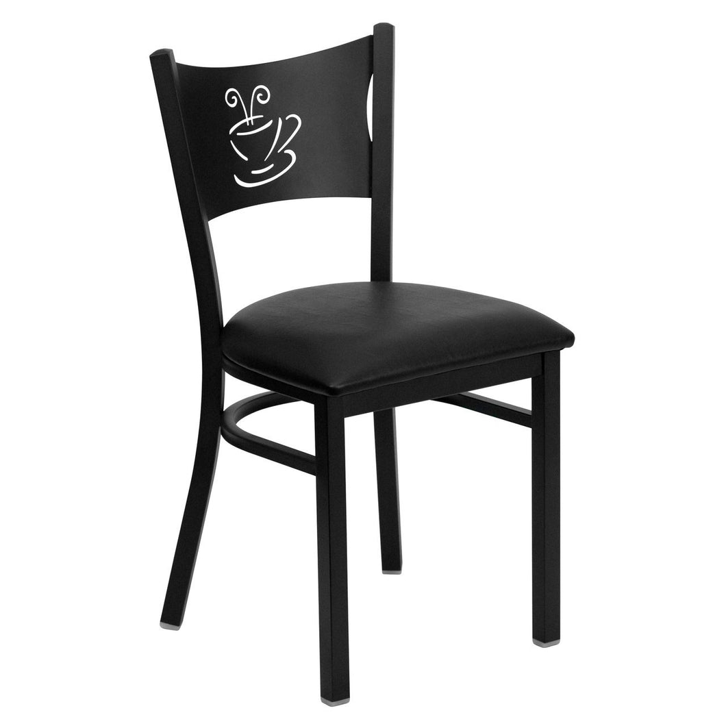 HERCULES Series Black Coffee Back Metal Restaurant Chair - Black Vinyl Seat