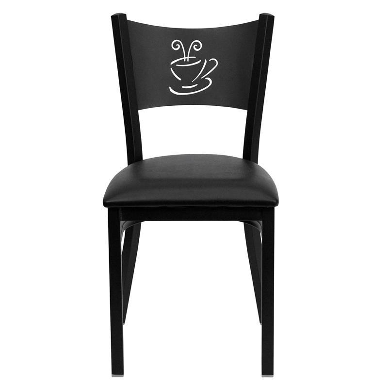 HERCULES Series Black Coffee Back Metal Restaurant Chair - Black Vinyl Seat - Front