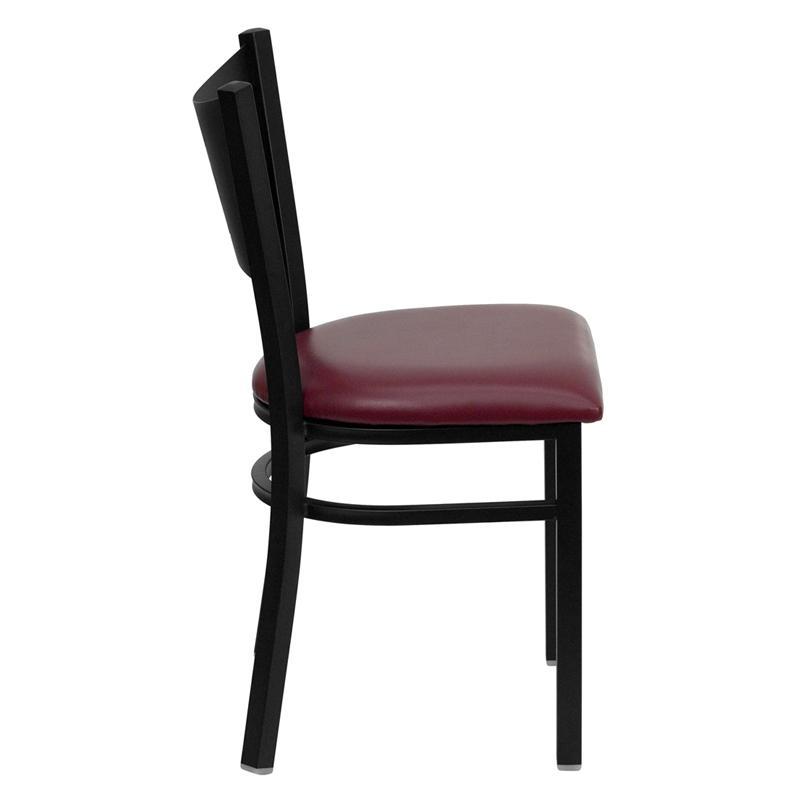 HERCULES Series Black Coffee Back Metal Restaurant Chair - Burgundy Vinyl Seat - Side
