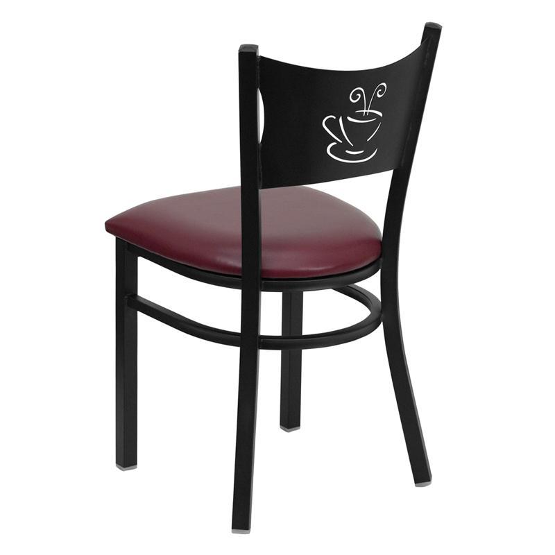 HERCULES Series Black Coffee Back Metal Restaurant Chair - Burgundy Vinyl Seat - Back