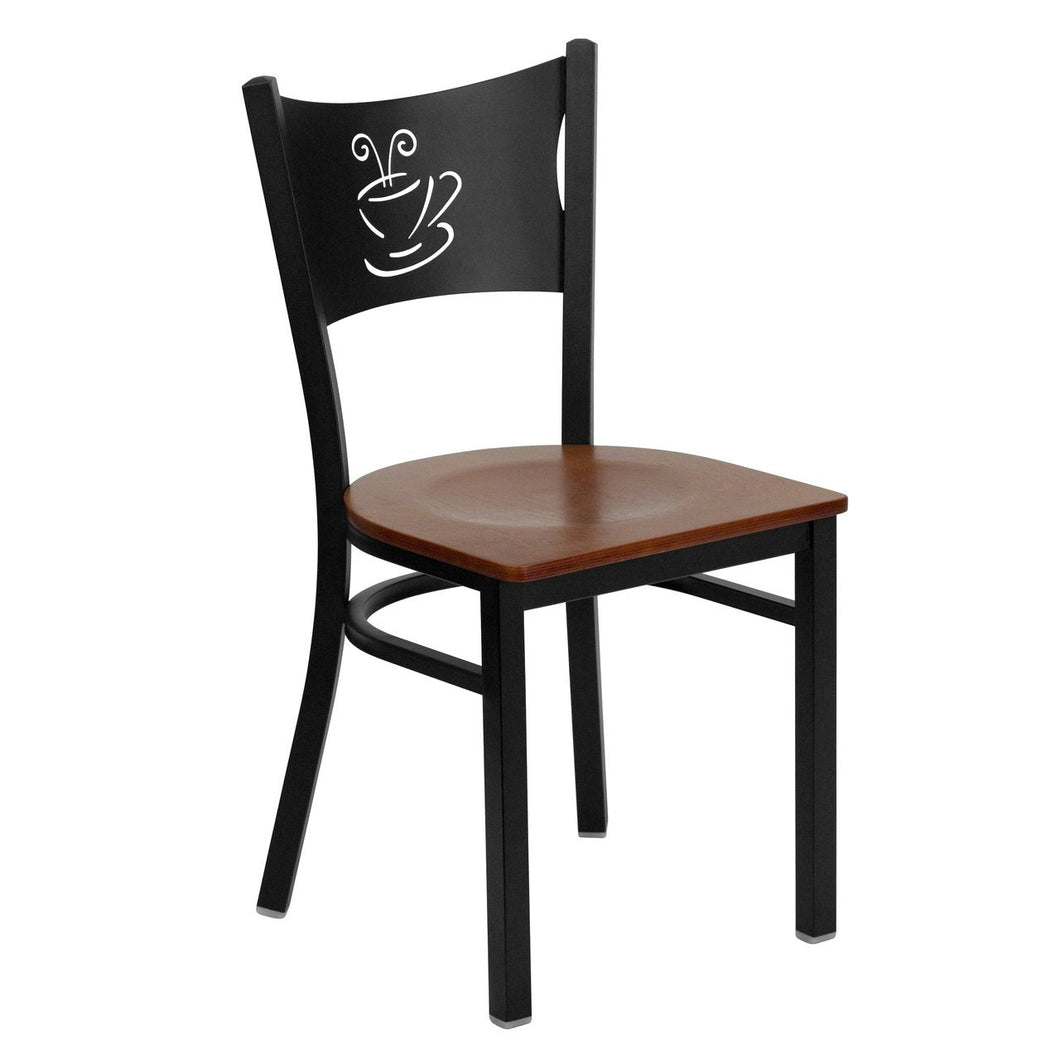 HERCULES Series Black Coffee Back Metal Restaurant Chair - Cherry Wood Seat