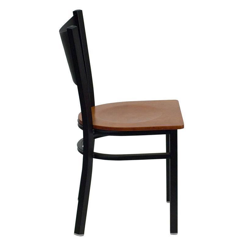 HERCULES Series Black Coffee Back Metal Restaurant Chair - Cherry Wood Seat - SIde