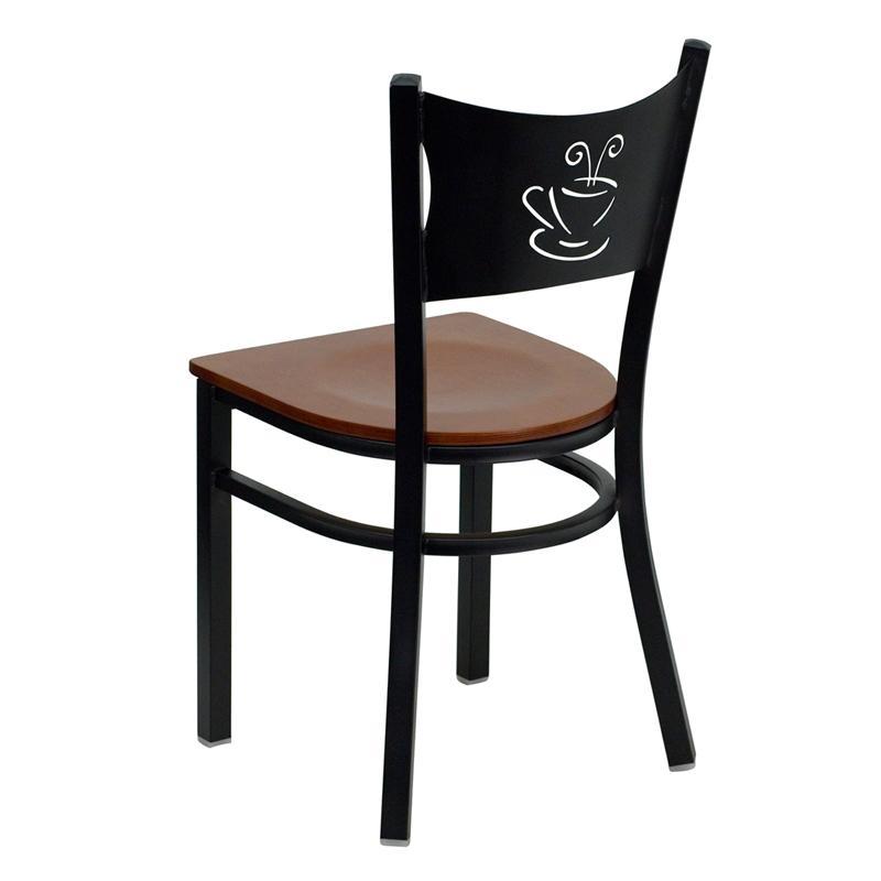 HERCULES Series Black Coffee Back Metal Restaurant Chair - Cherry Wood Seat - Back