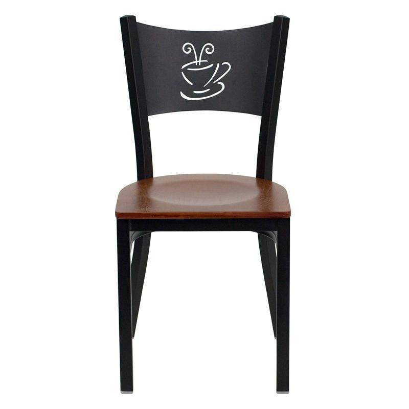 HERCULES Series Black Coffee Back Metal Restaurant Chair - Cherry Wood Seat - Front