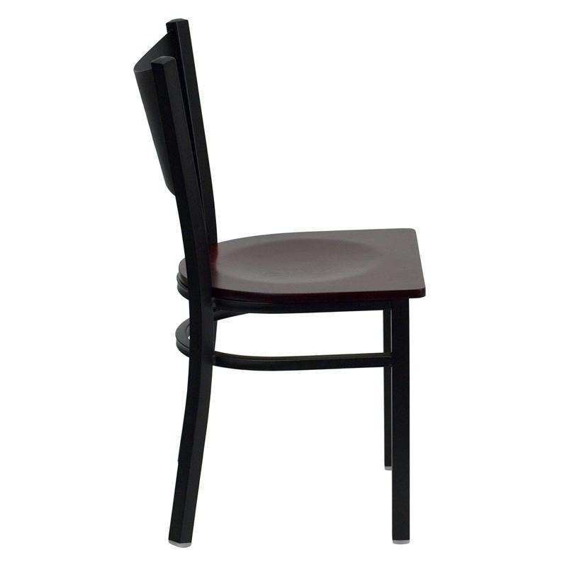 HERCULES Series Black Coffee Back Metal Restaurant Chair - Mahogany Wood Seat - Side