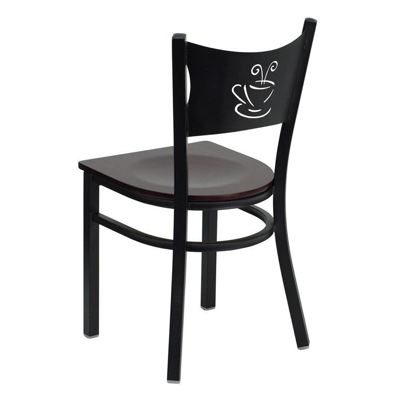 HERCULES Series Black Coffee Back Metal Restaurant Chair - Mahogany Wood Seat - Back