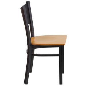 HERCULES Series Black Coffee Back Metal Restaurant Chair - Natural Wood Seat -Side