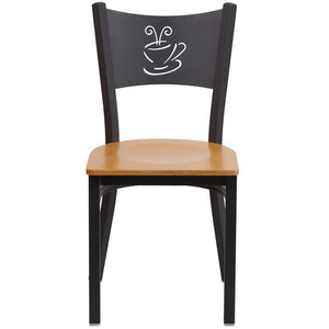 HERCULES Series Black Coffee Back Metal Restaurant Chair - Natural Wood Seat - Front