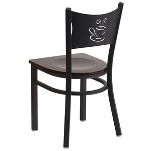HERCULES Series Black Coffee Back Metal Restaurant Chair - Walnut Wood Seat - Back